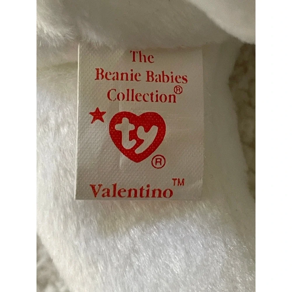 Ty Valentino Beanie Baby 1994 White Bear Plush Red Heart Ribbon‎ Vintage